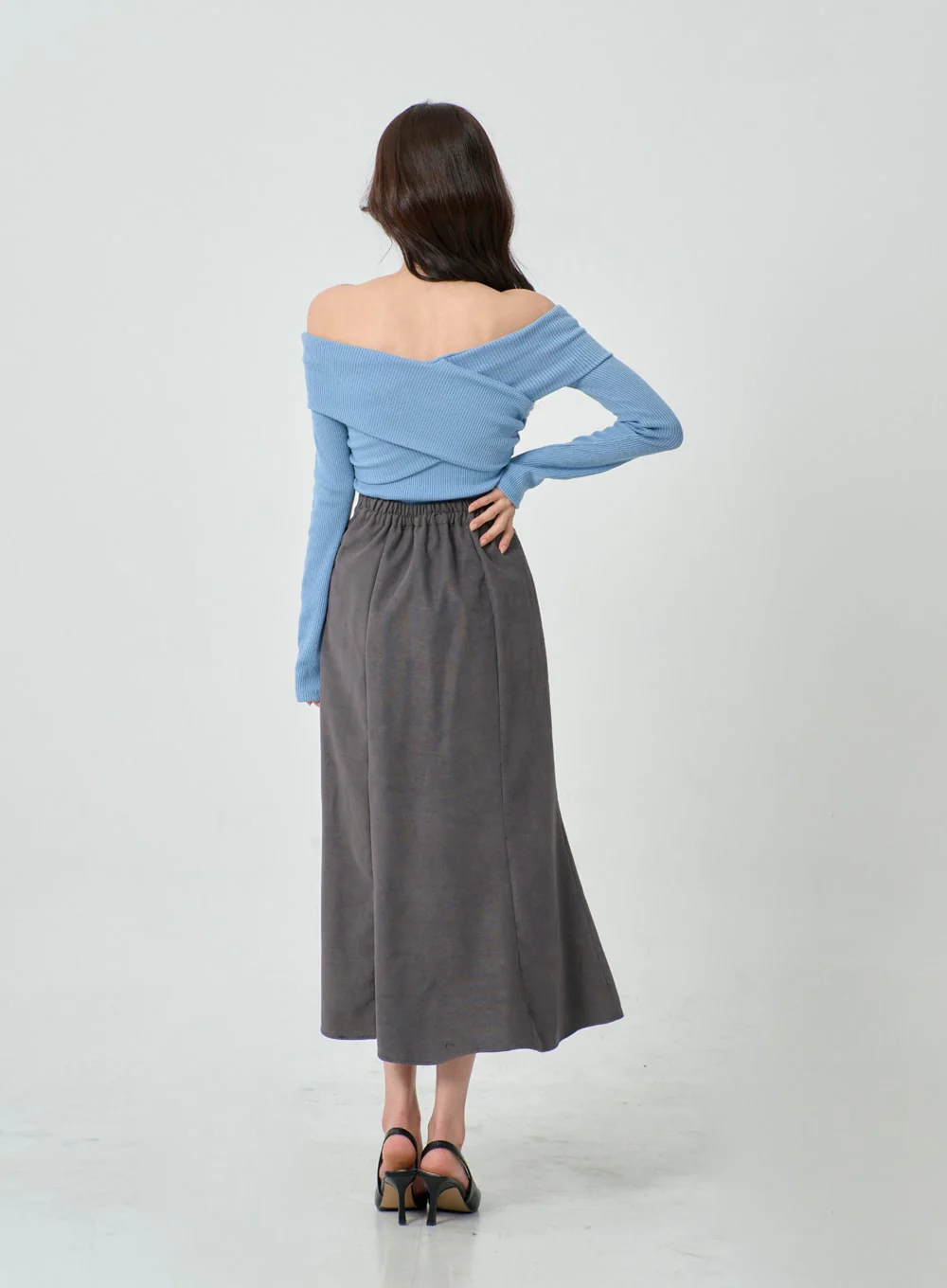 Off-Shoulder Cross Knit Long Sleeve T-Shirt IN07 - Image 12