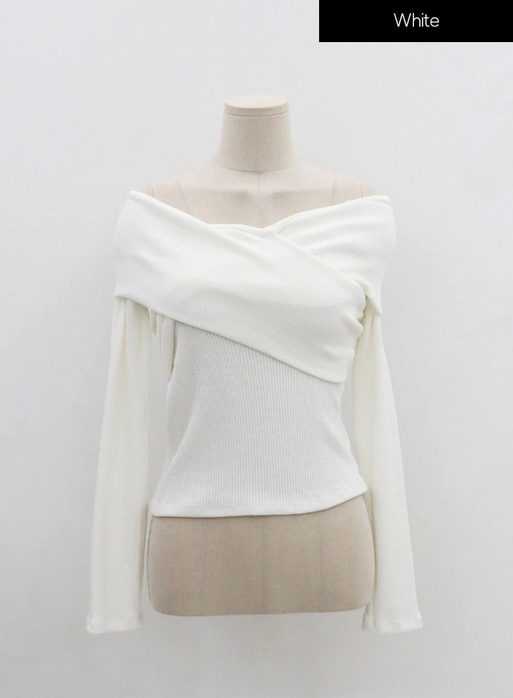 Off-Shoulder Cross Knit Long Sleeve T-Shirt IN07 - Image 13