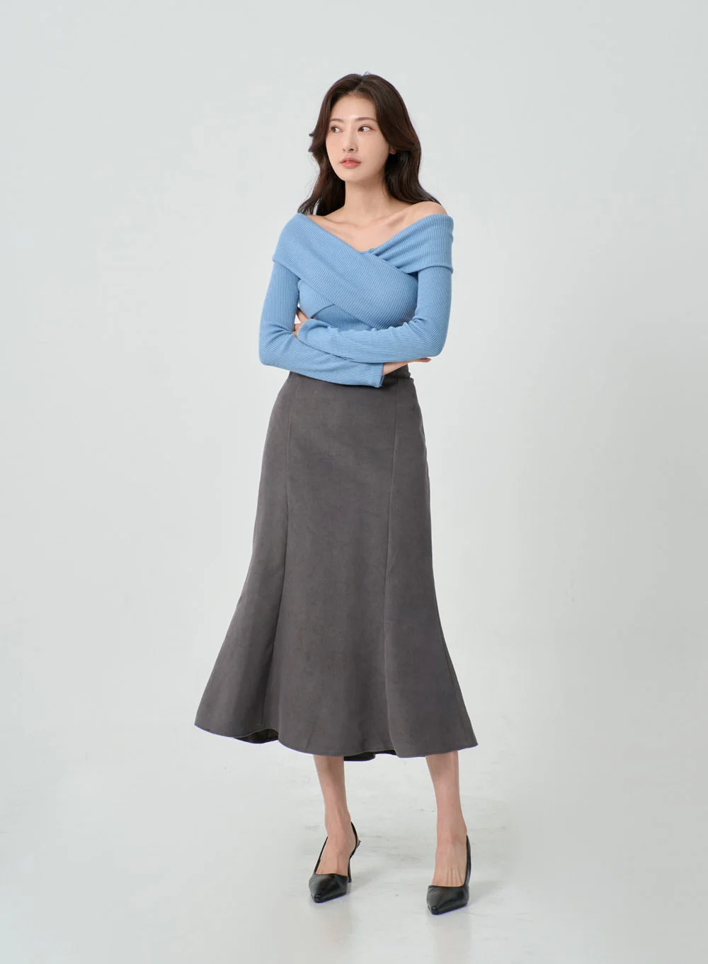 Off-Shoulder Cross Knit Long Sleeve T-Shirt IN07 - Image 6