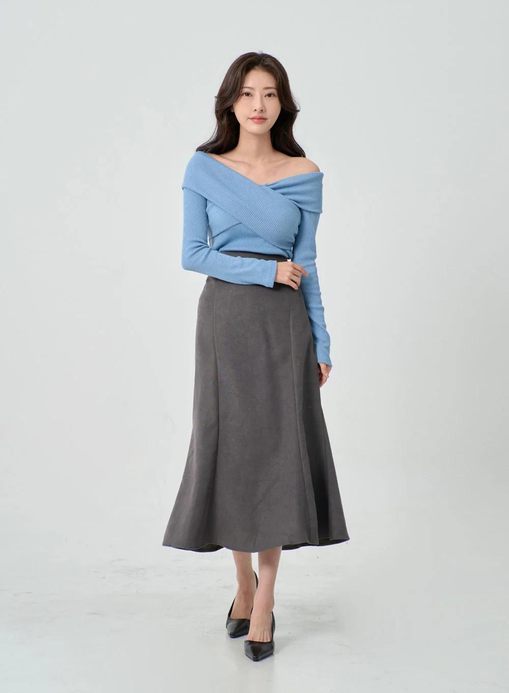 Off-Shoulder Cross Knit Long Sleeve T-Shirt IN07 - Image 7