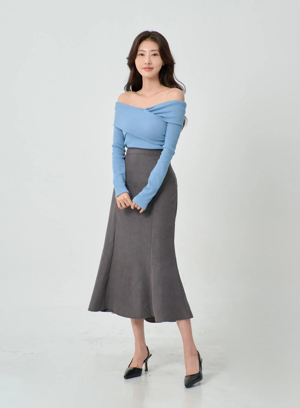 Off-Shoulder Cross Knit Long Sleeve T-Shirt IN07 - Image 8