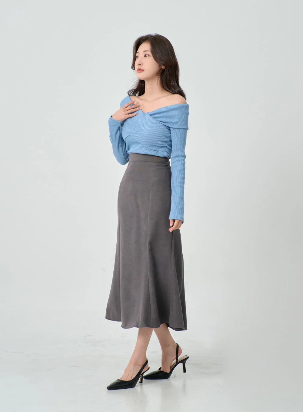 Off-Shoulder Cross Knit Long Sleeve T-Shirt IN07 - Image 9