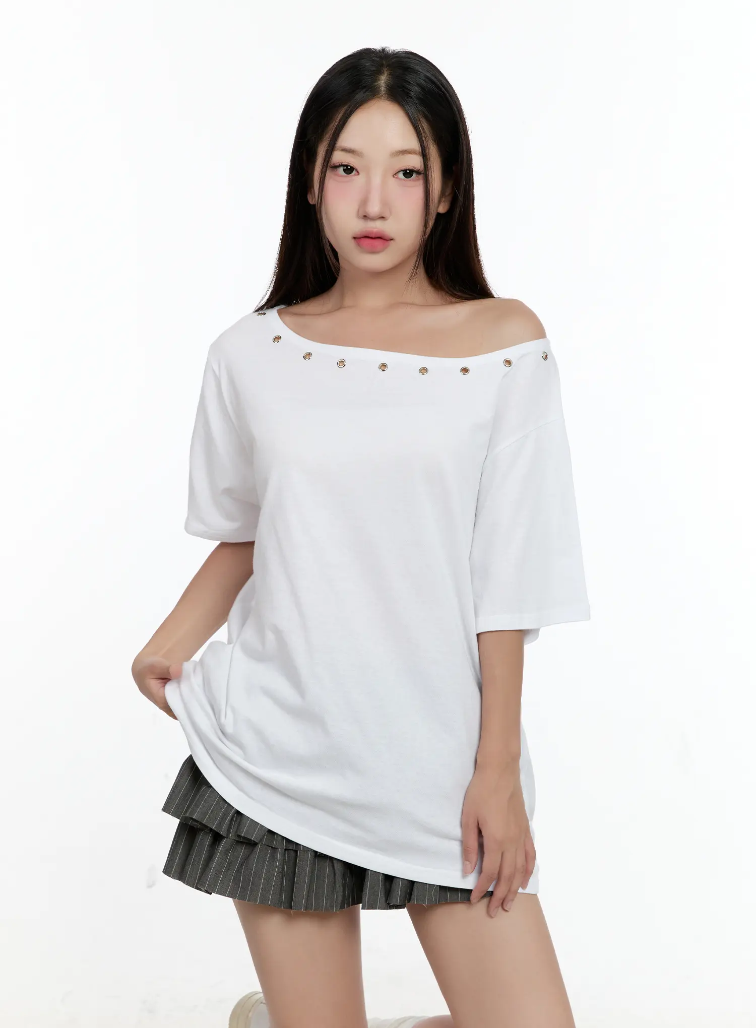 Off-Shoulder Eyelet Tee CL531 - Image 10