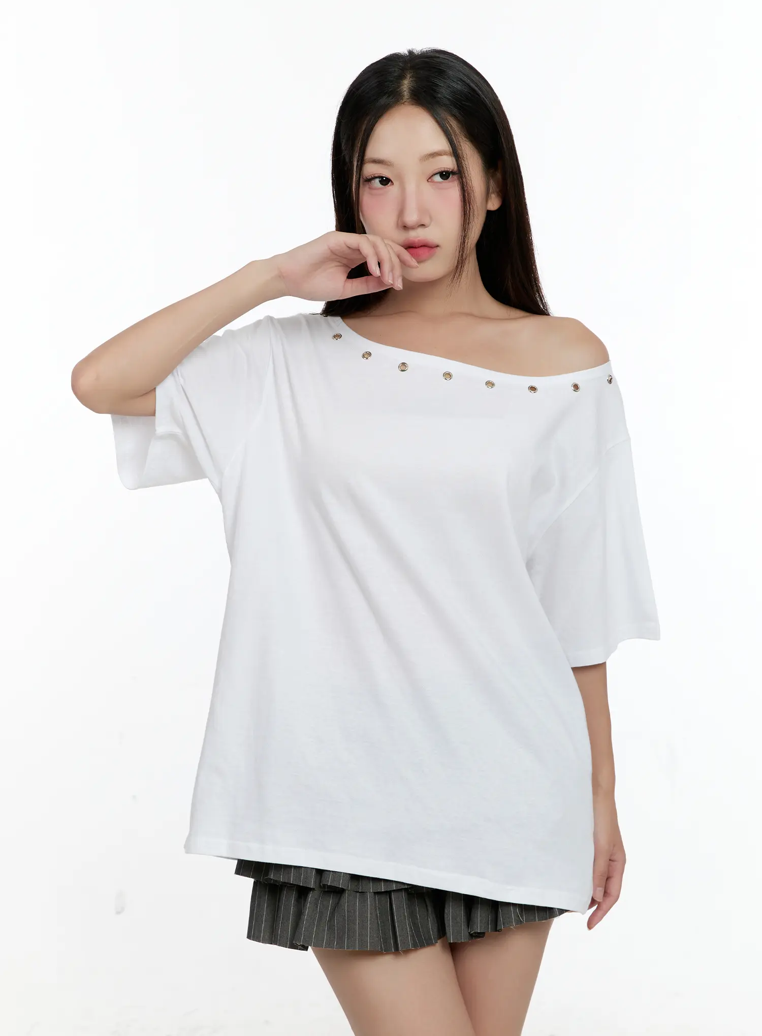 Off-Shoulder Eyelet Tee CL531 - Image 2
