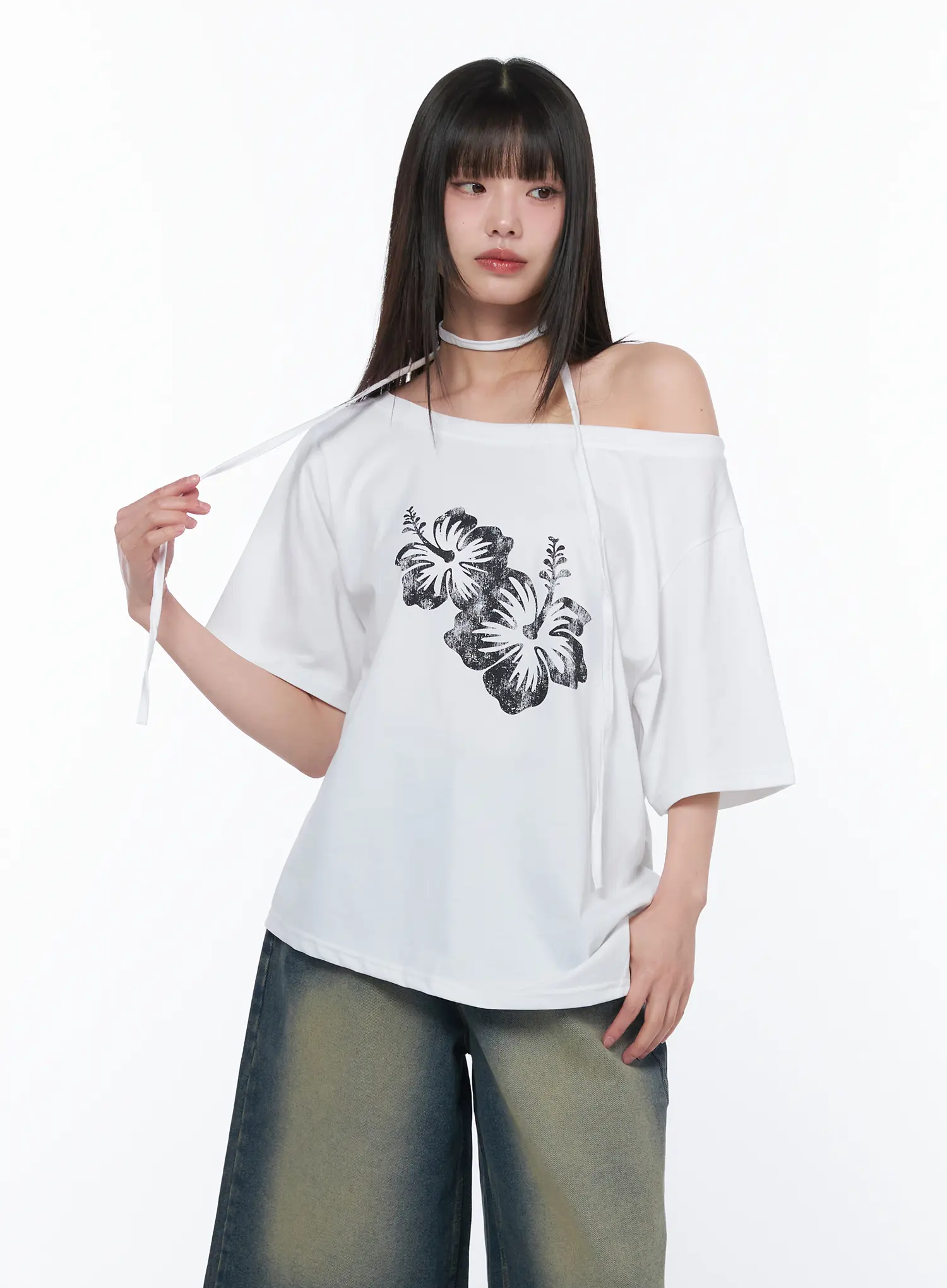 Off-Shoulder Floral Print Tee CA530 - Image 2