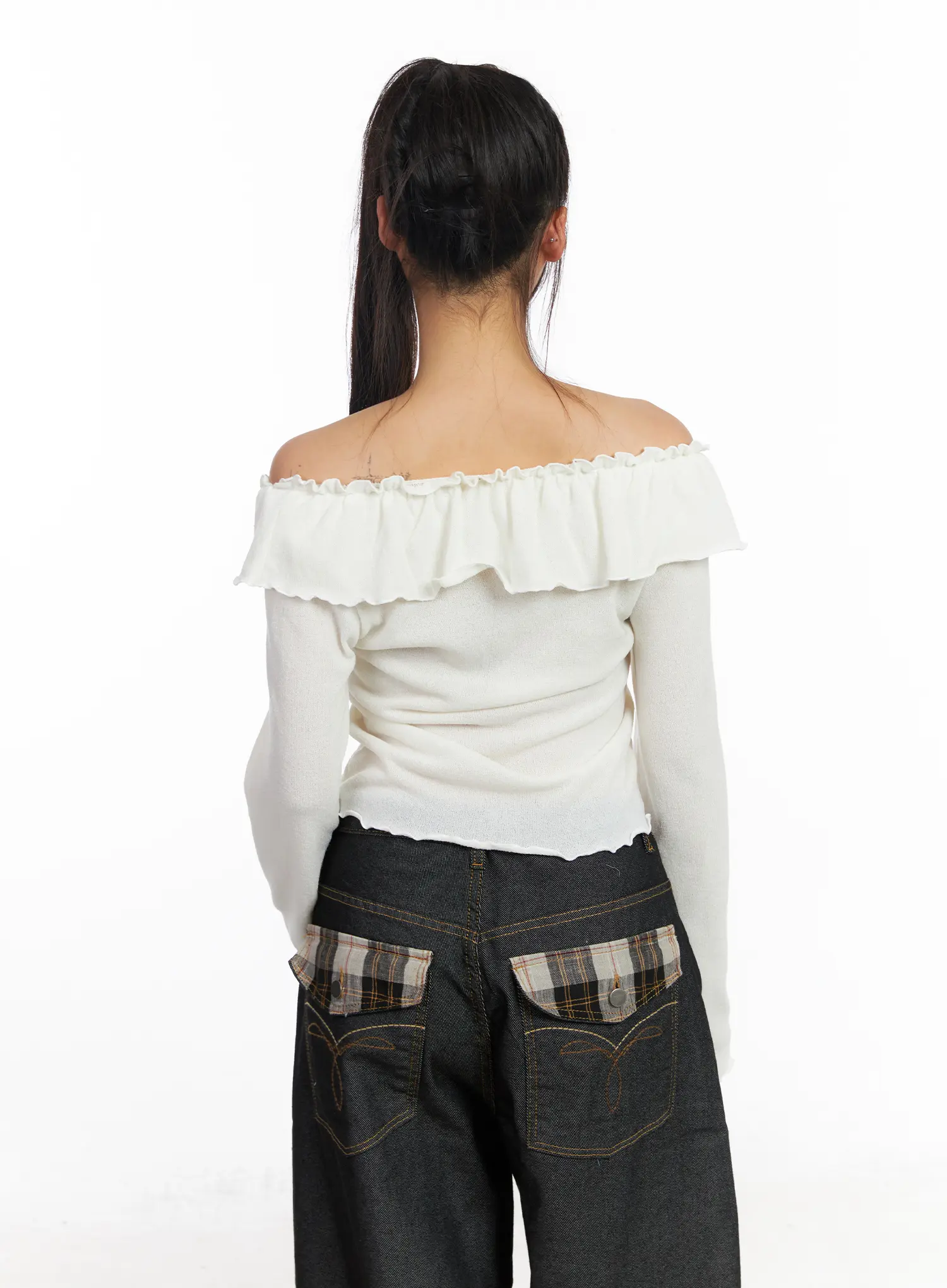 Off-Shoulder Frill Long Sleeve Top CF506 - Image 15