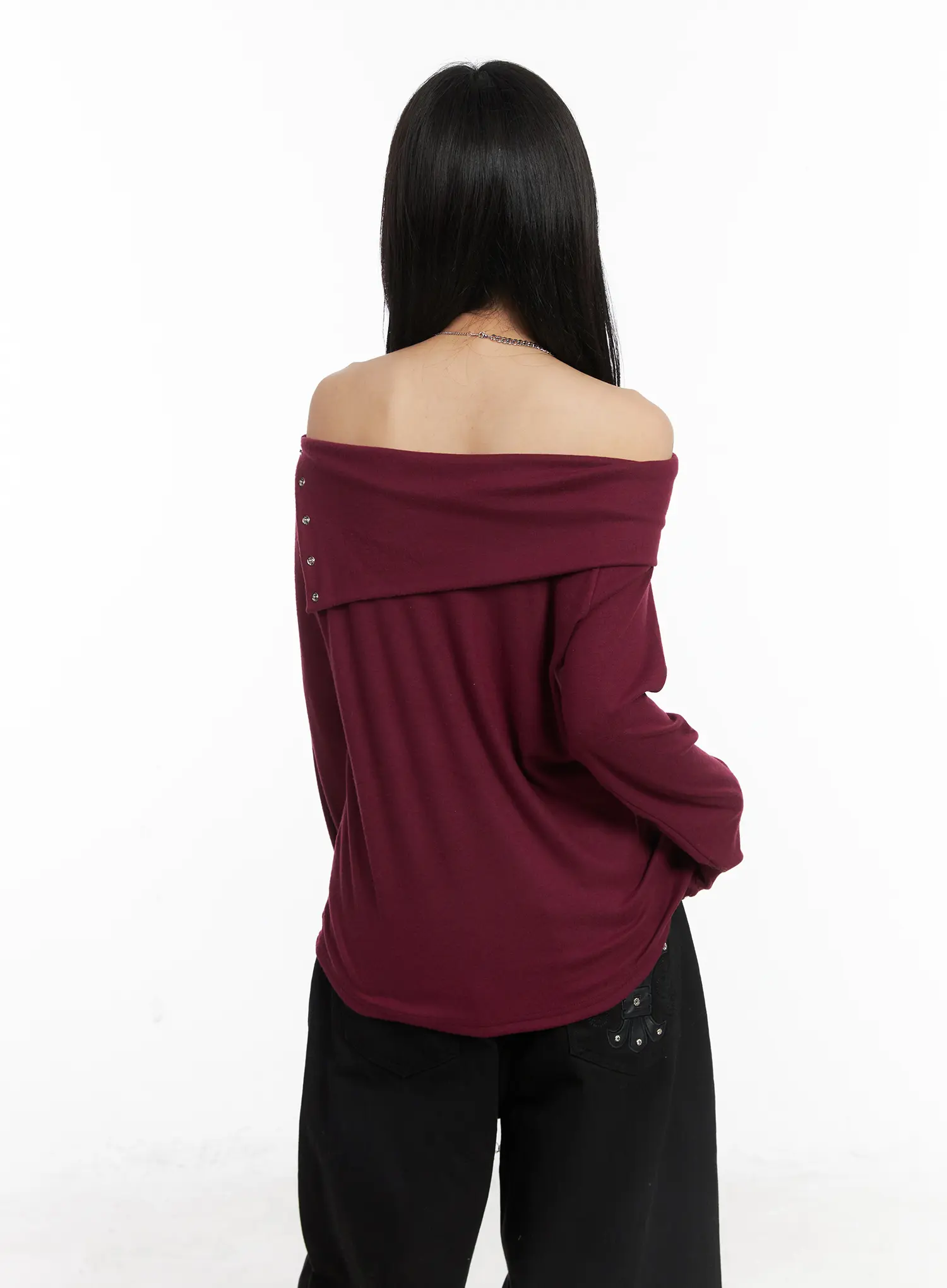 Off-Shoulder Graphic Button Long Sleeve Top CD508 - Image 8