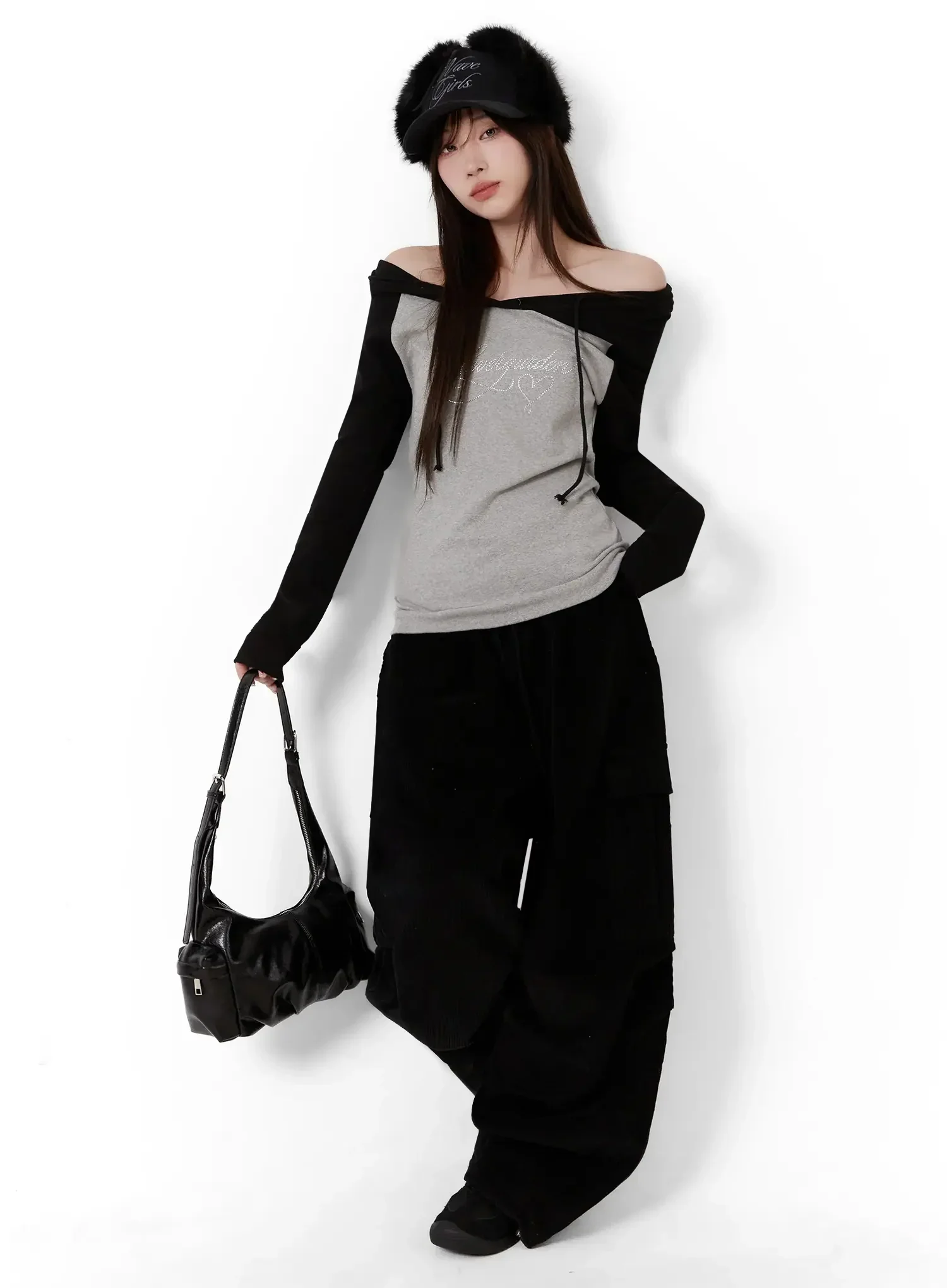 Off-Shoulder Graphic Hoodie IJ521 - Image 2