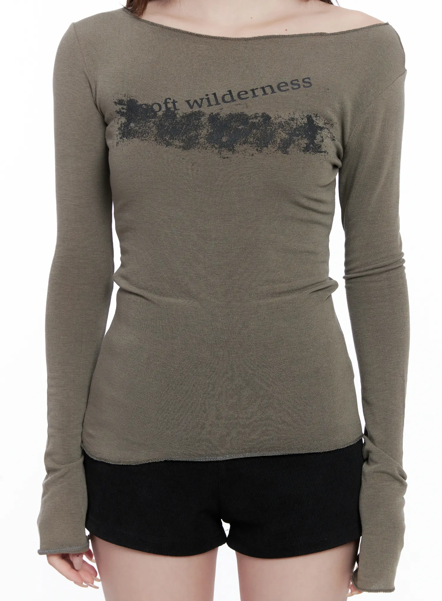 Off-Shoulder Graphic Long Sleeve Top CG529 - Image 3