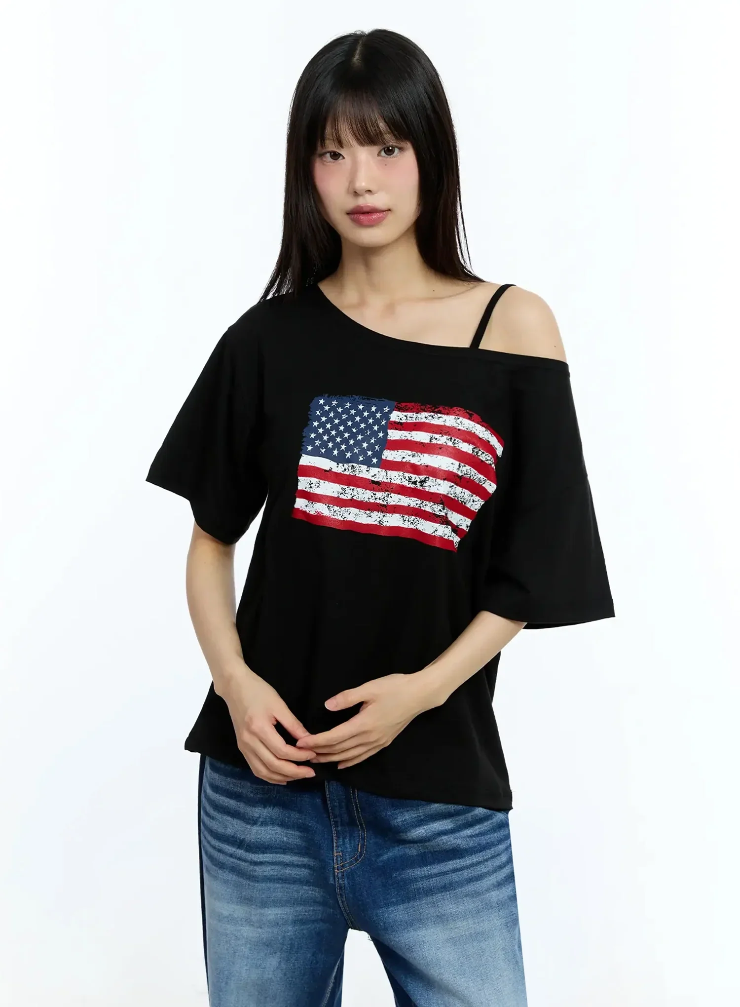 Off-Shoulder Graphic Print Tee IU525 - Image 2