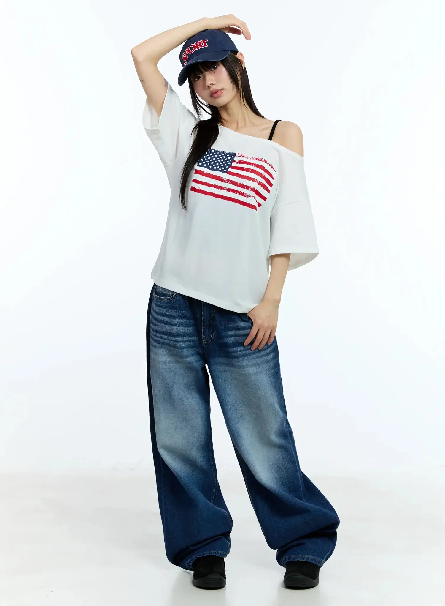 Off-Shoulder Graphic Print Tee IU525 - Image 3