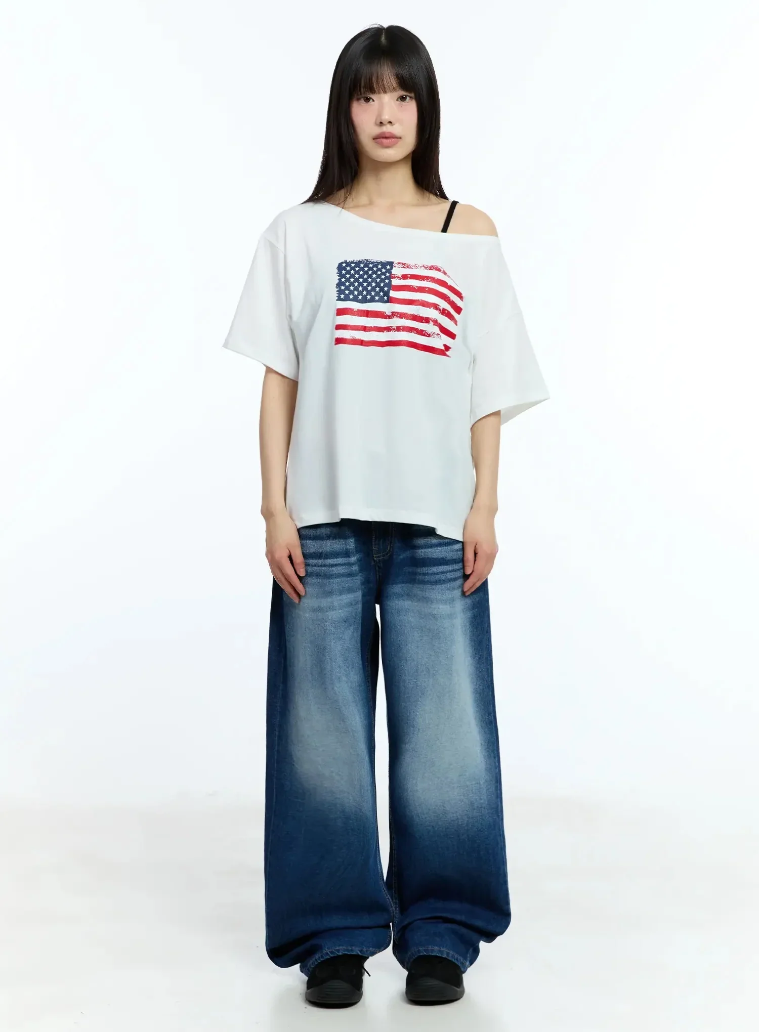 Off-Shoulder Graphic Print Tee IU525 - Image 5