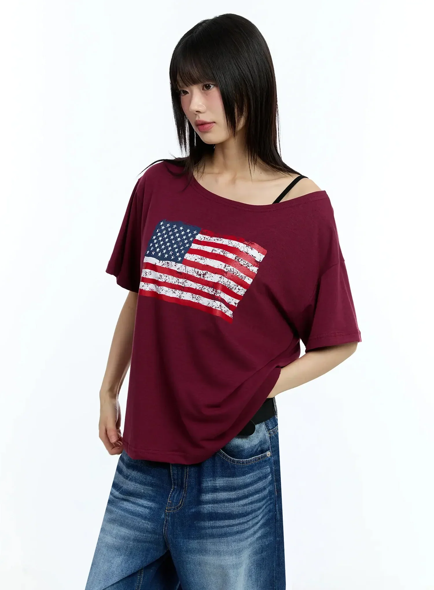 Off-Shoulder Graphic Print Tee IU525 - Image 7