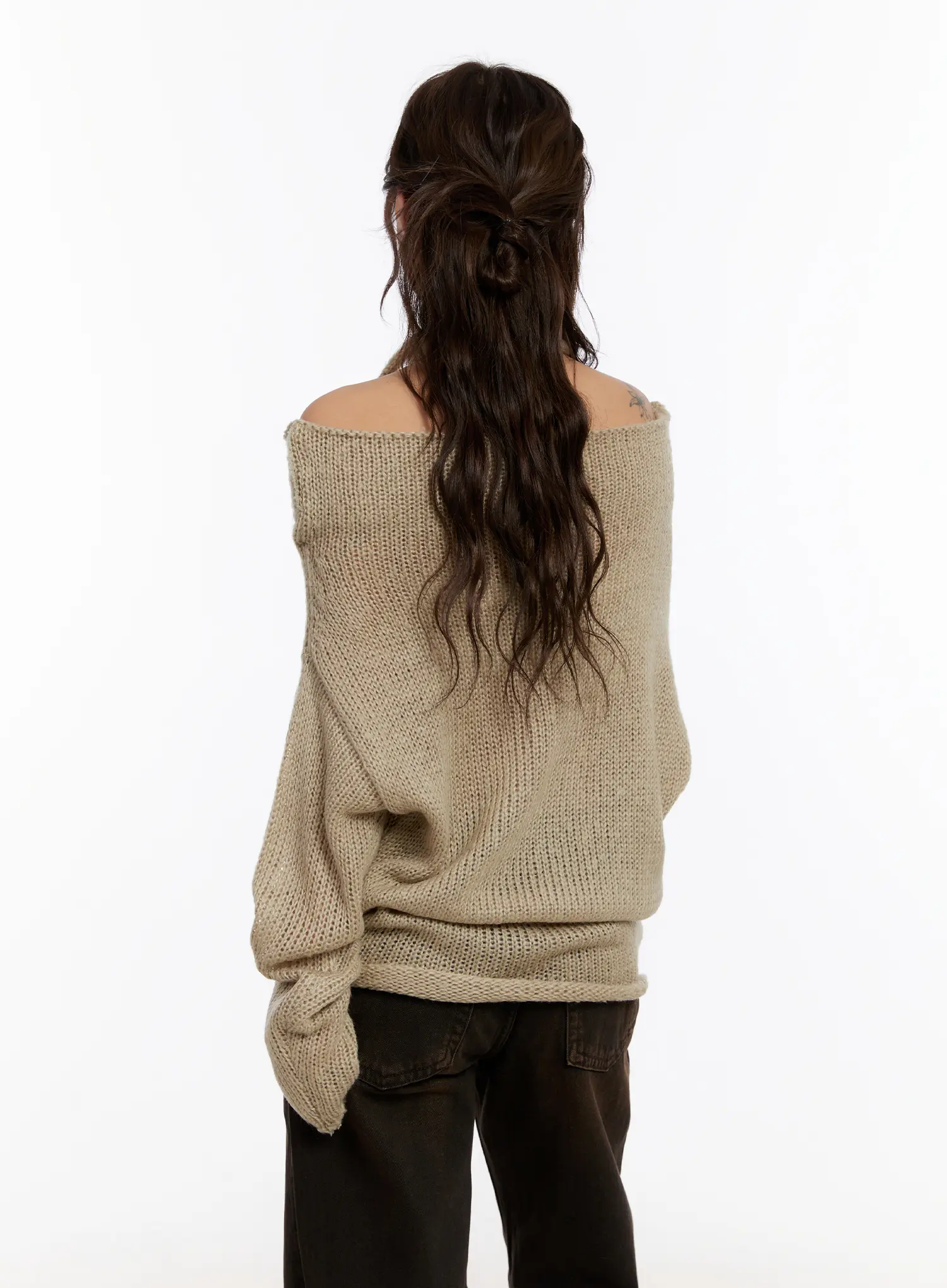 Off Shoulder Knit Sweater With Scarf CN527 - Image 7