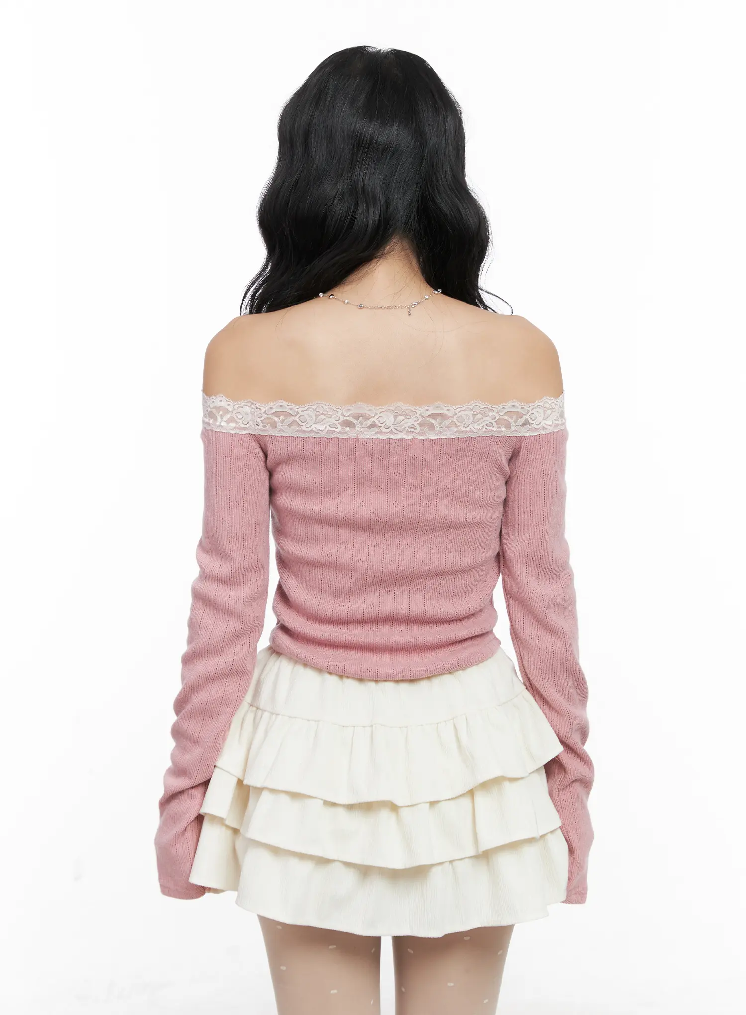 Off-Shoulder Lace Long Sleeve Top CN514 - Image 6