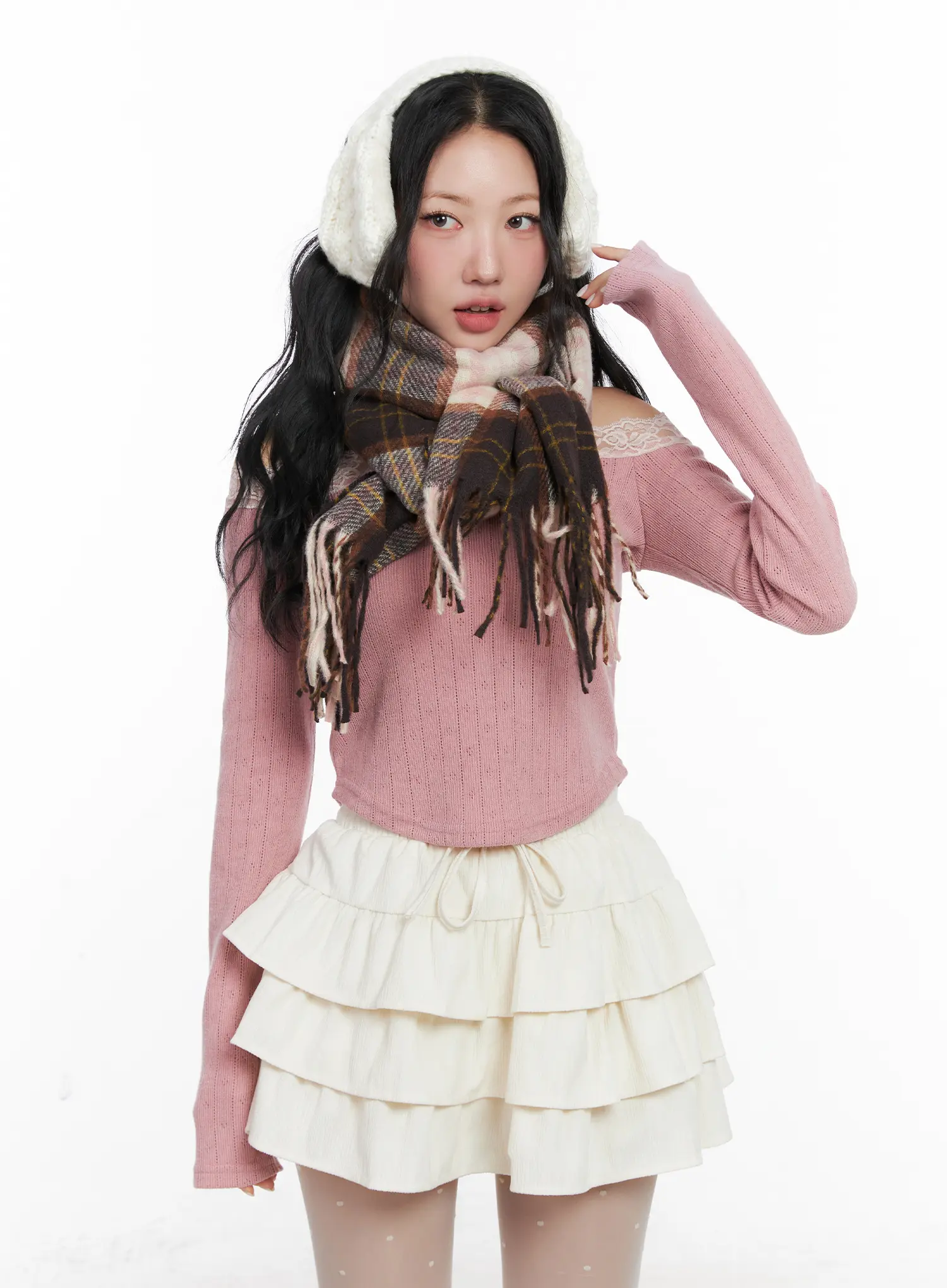 Off-Shoulder Lace Long Sleeve Top CN514 - Image 8