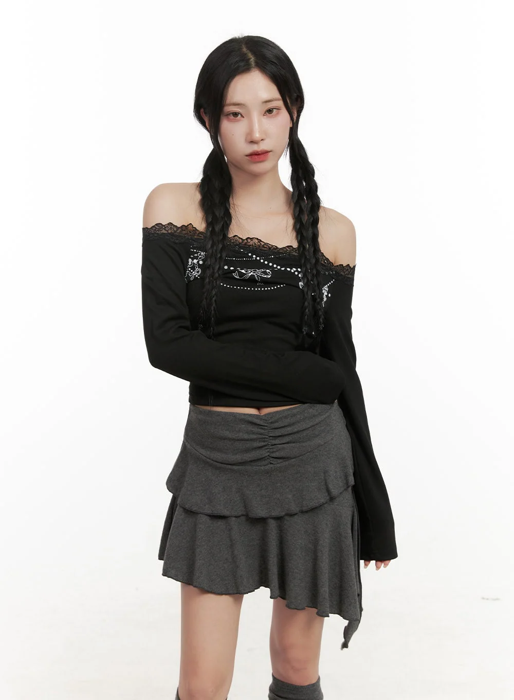 Off-Shoulder Long Sleeve Crop Tee CD410 - Image 7