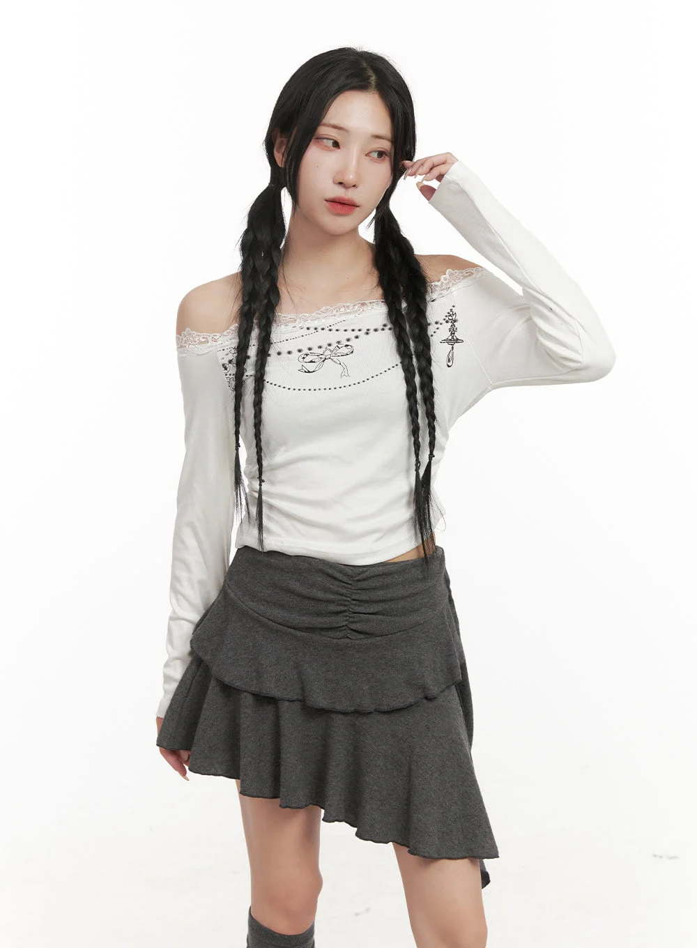 Off-Shoulder Long Sleeve Crop Tee CD410 - Image 8