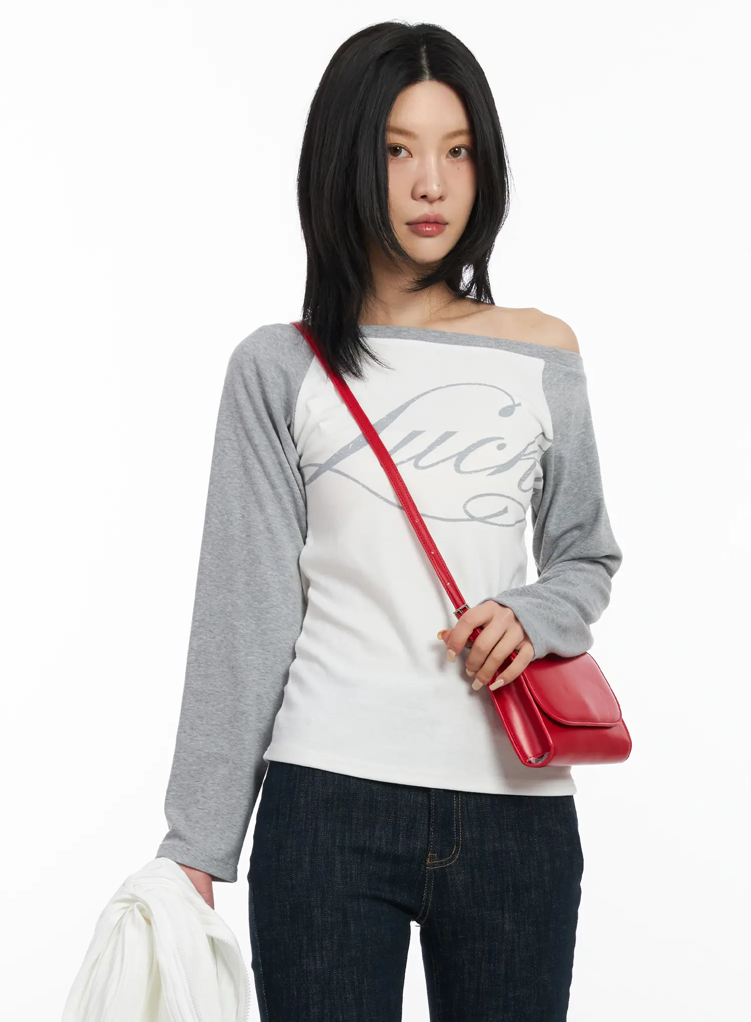 Off-Shoulder Raglan Long Sleeve Top CF526