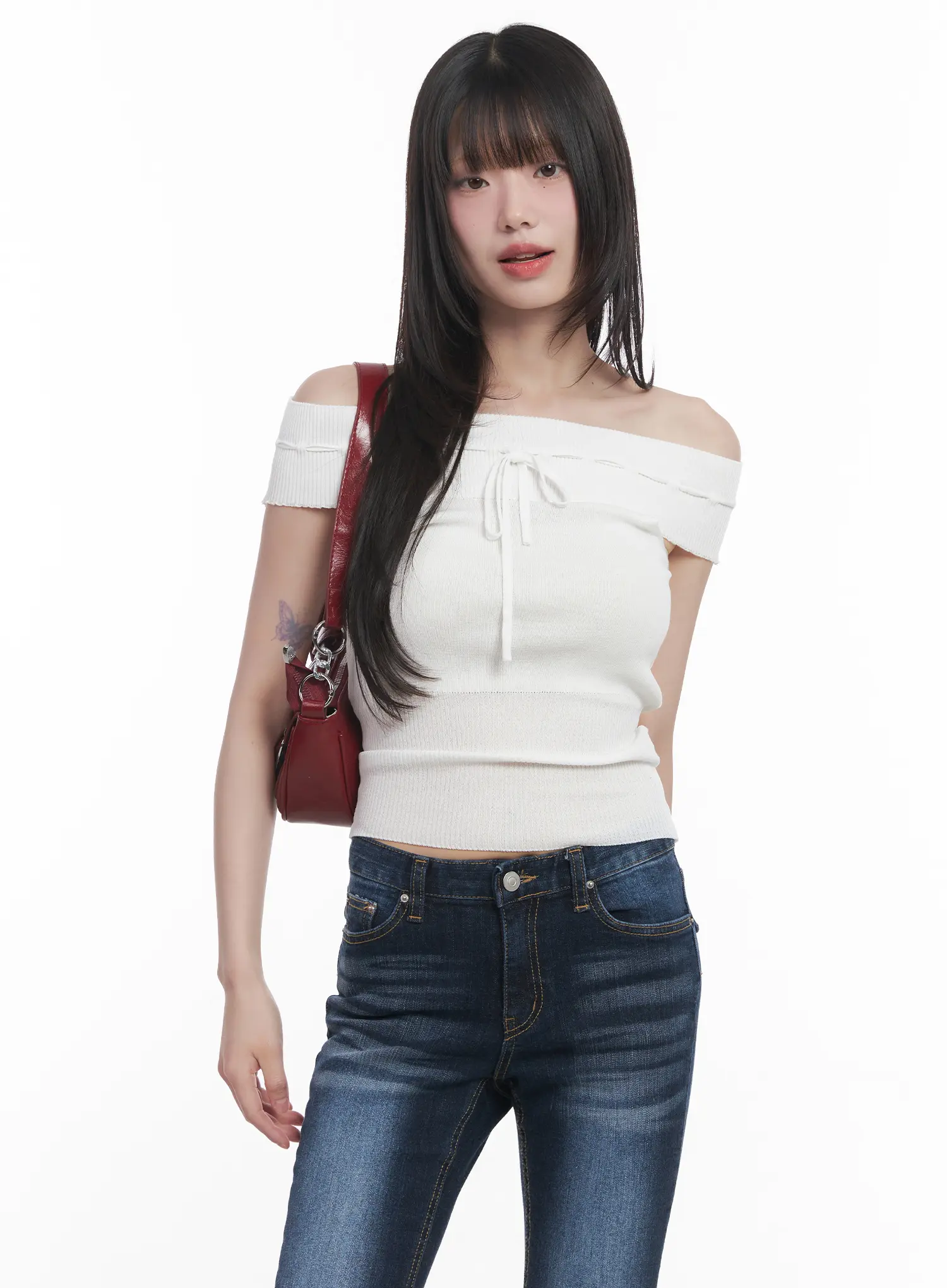 Off-Shoulder Ribbon Sleeveless Sweater CU519