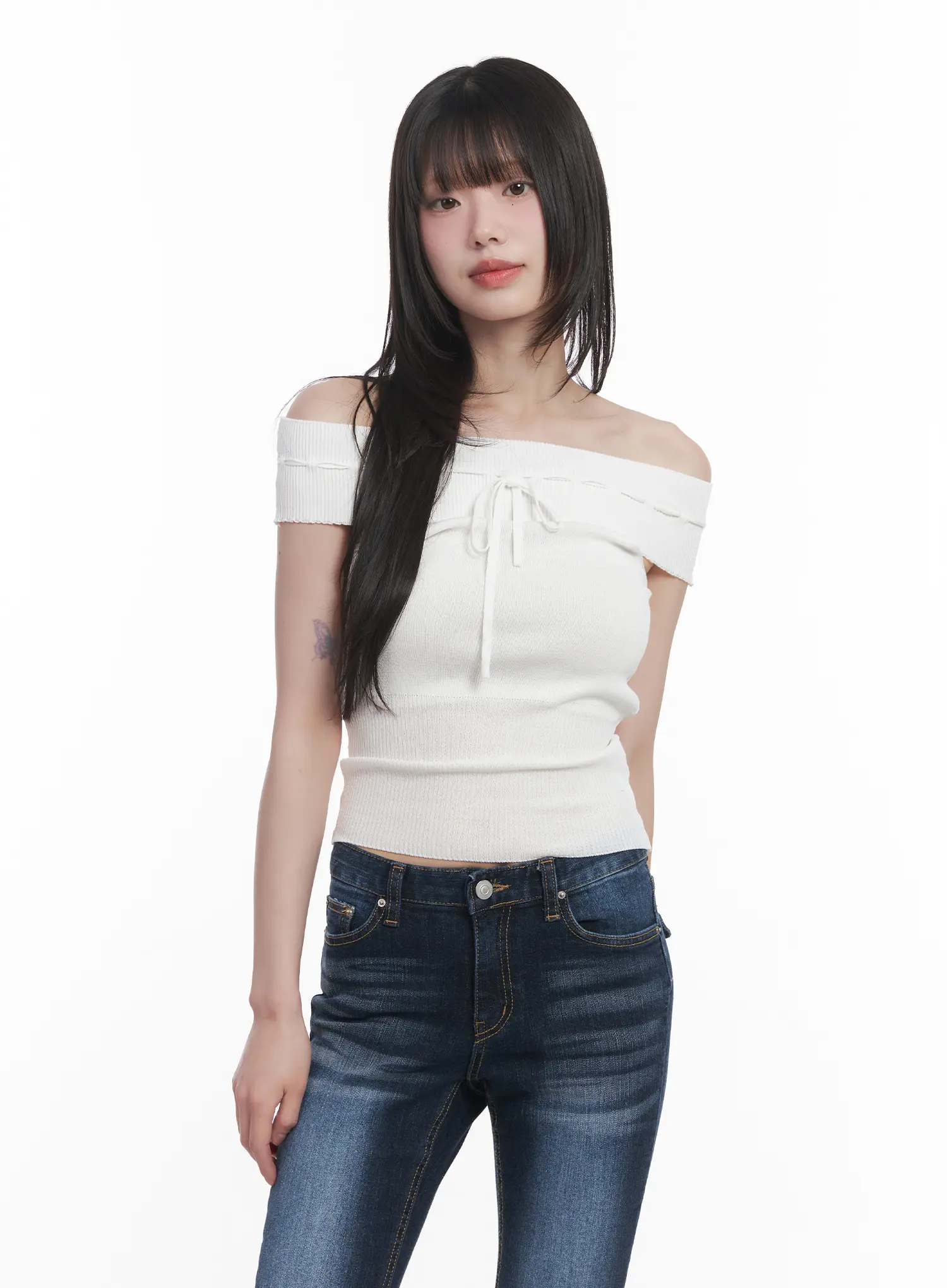Off-Shoulder Ribbon Sleeveless Sweater CU519 - Image 10
