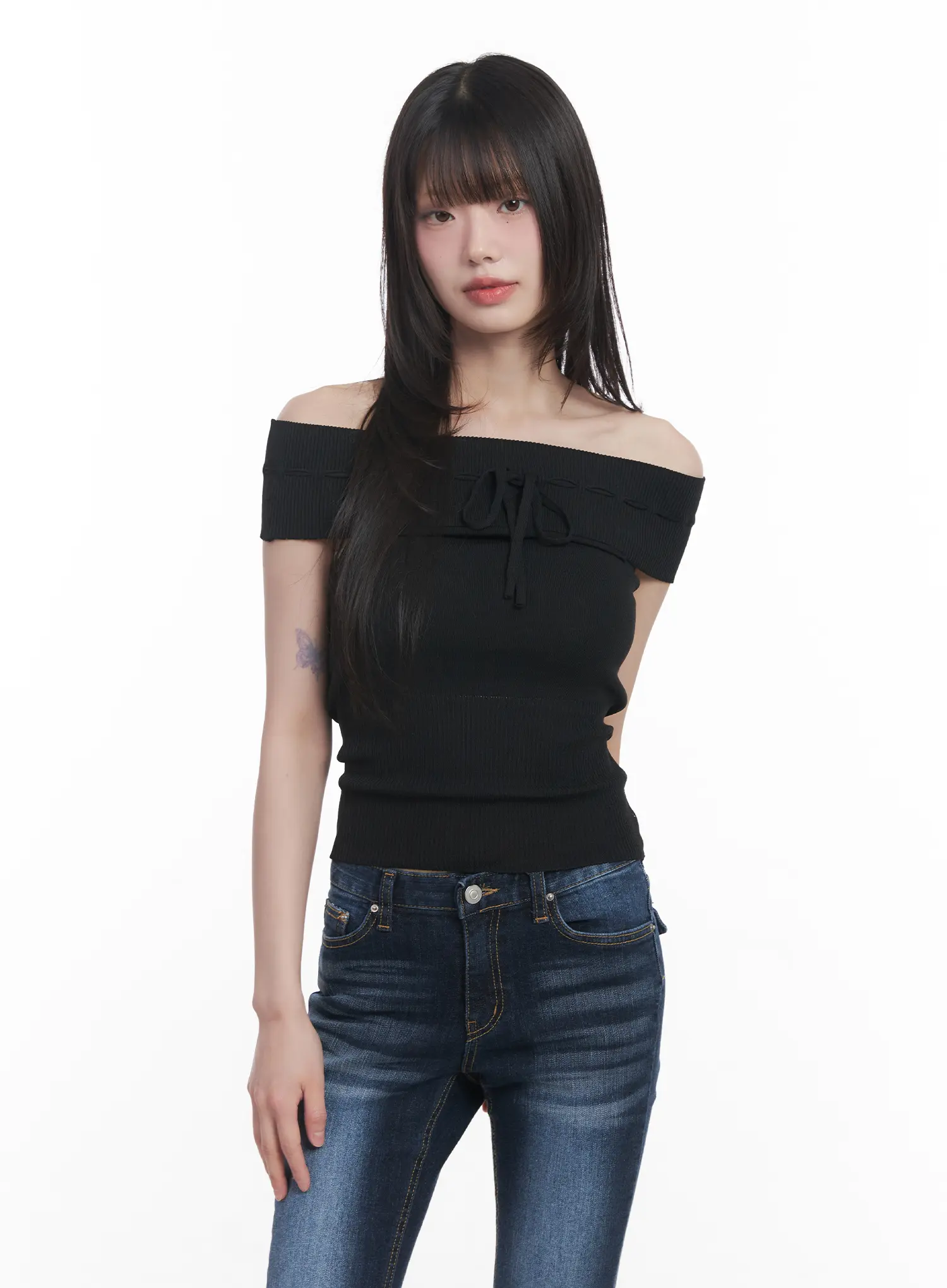 Off-Shoulder Ribbon Sleeveless Sweater CU519 - Image 11