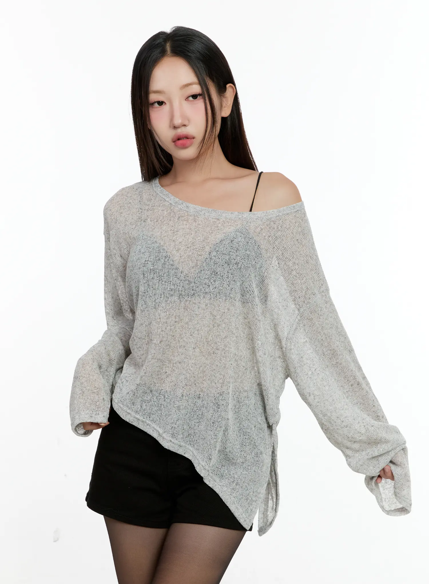 Off-Shoulder Sheer Long-Sleeve Top CG501 - Image 10
