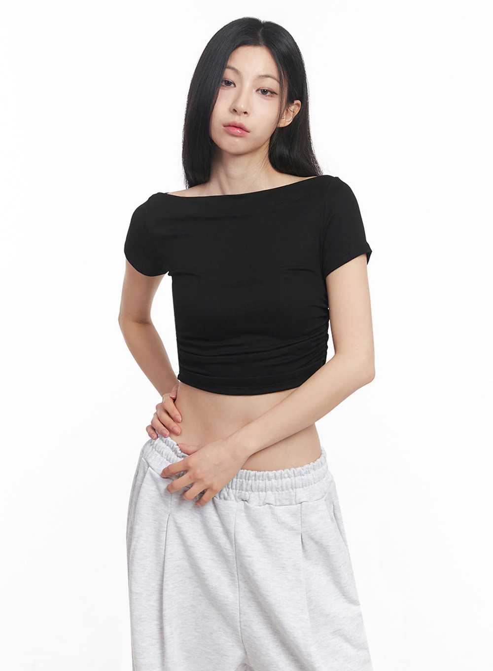 Off-Shoulder Shirred Crop Tee IY516 - Image 8