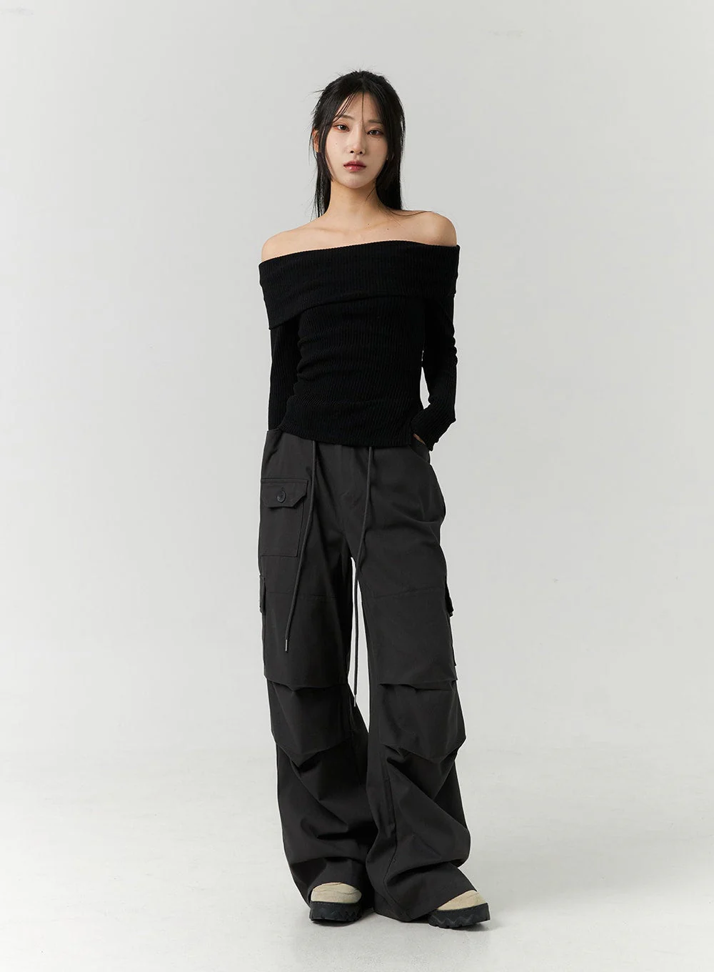 Off-Shoulder Slim Fit Knit Top CN317 - Image 2