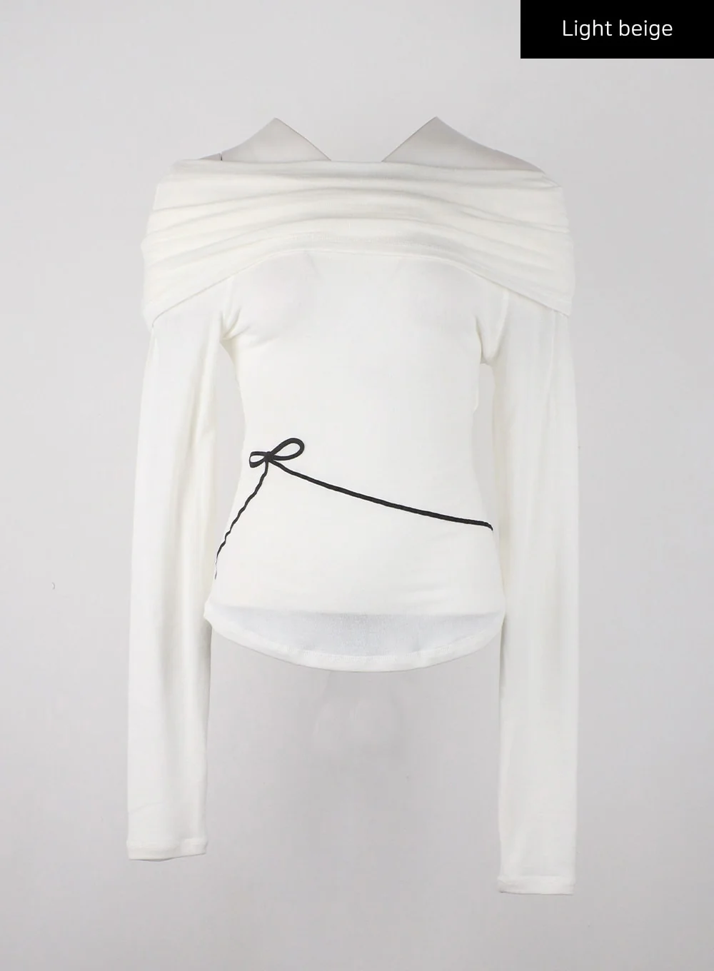 Off-Shoulder Solid Ruched Long Sleeve Top with Ribbon Detail CD329 - Image 8