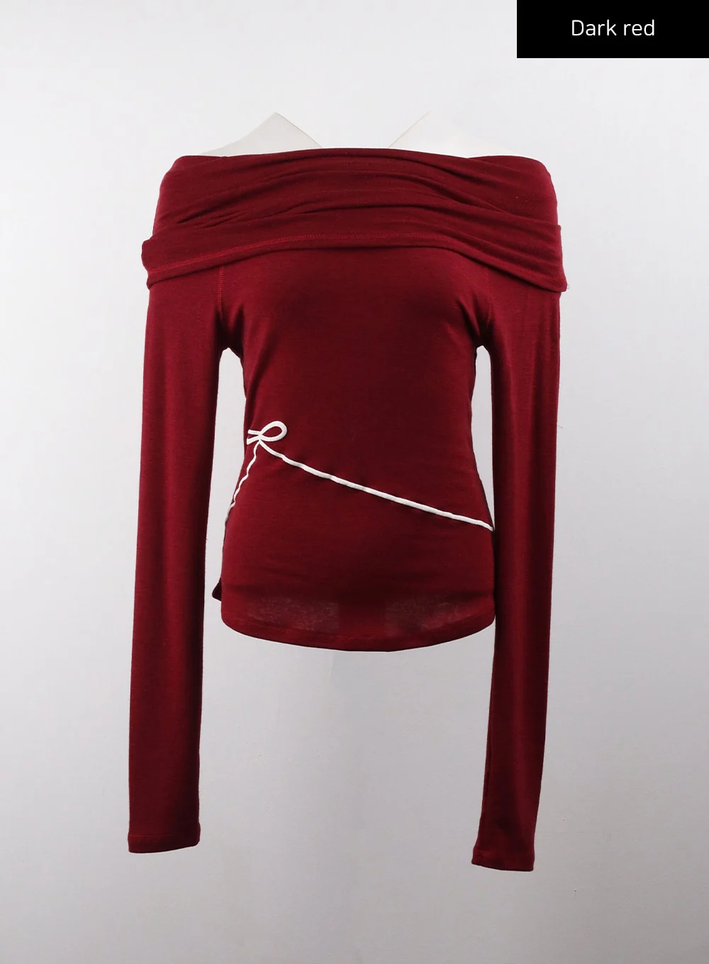 Off-Shoulder Solid Ruched Long Sleeve Top with Ribbon Detail CD329 - Image 9