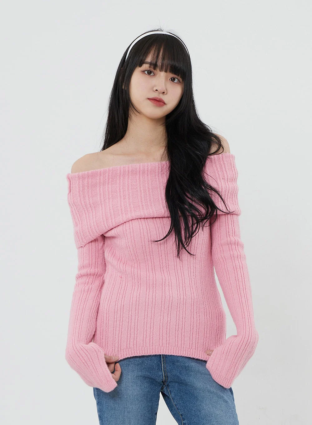 Off-Shoulder Stripe Knit Top OD22 - Image 7
