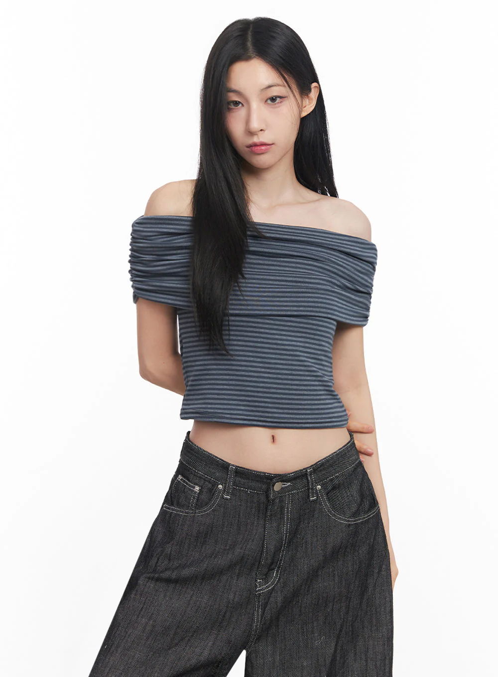 Off-Shoulder Striped Tee IY516 - Image 2