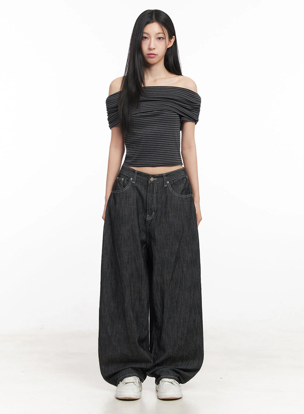 Off-Shoulder Striped Tee IY516 - Image 5