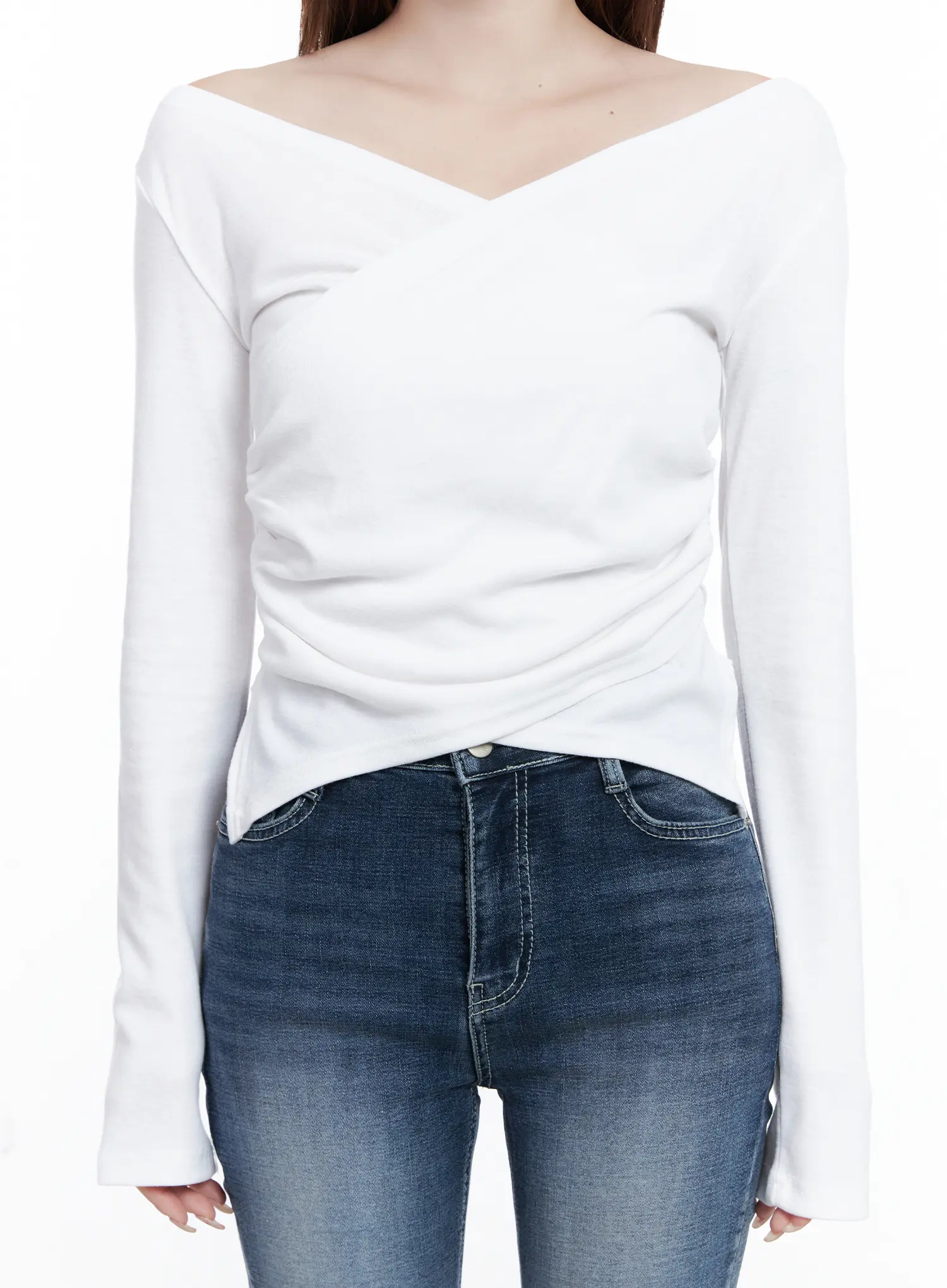 Off-Shoulder V-Neck Long Sleeve Top CG529 - Image 3