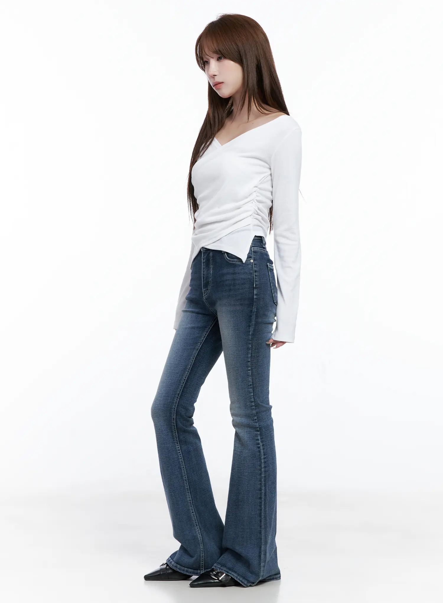 Off-Shoulder V-Neck Long Sleeve Top CG529 - Image 6