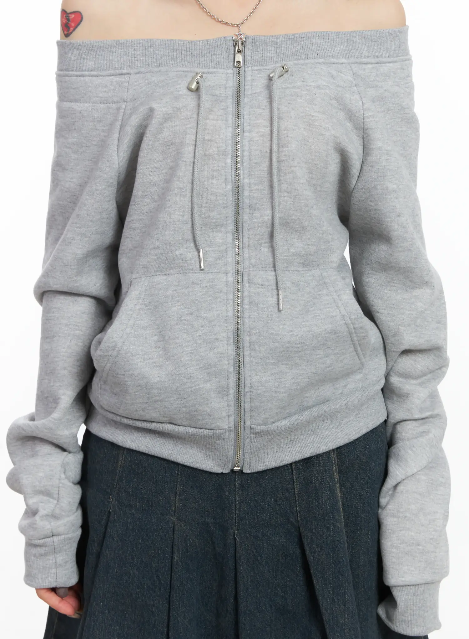 Off-Shoulder Zip-Up Sweatshirt CN528 - Image 4