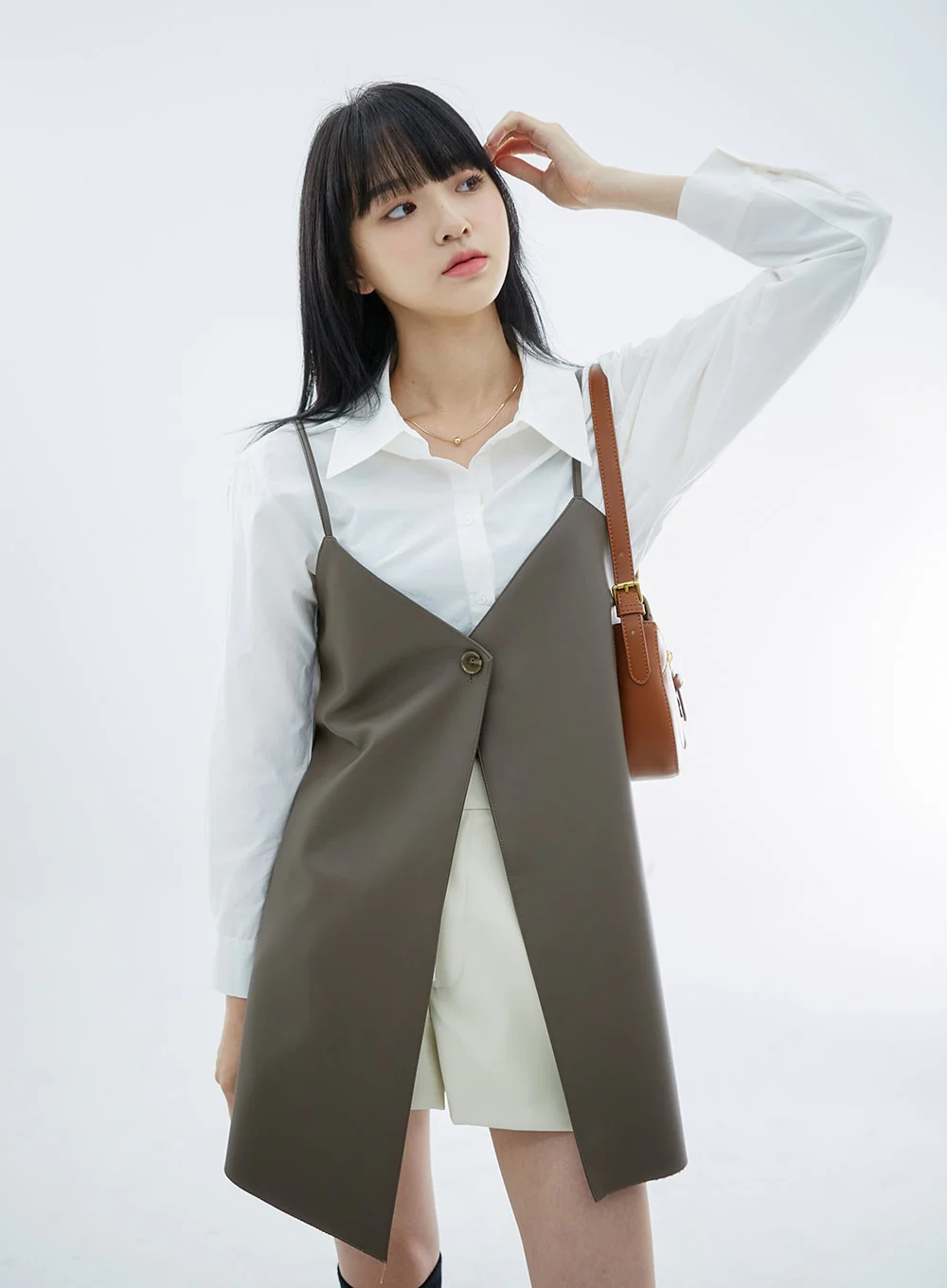 One Button Faux Leather Mini Dress OS29 - Image 10