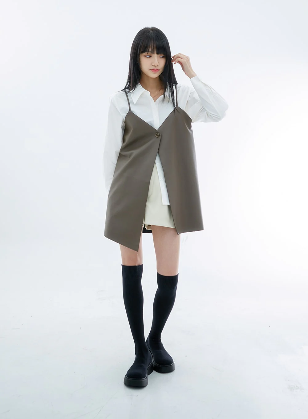 One Button Faux Leather Mini Dress OS29 - Image 11
