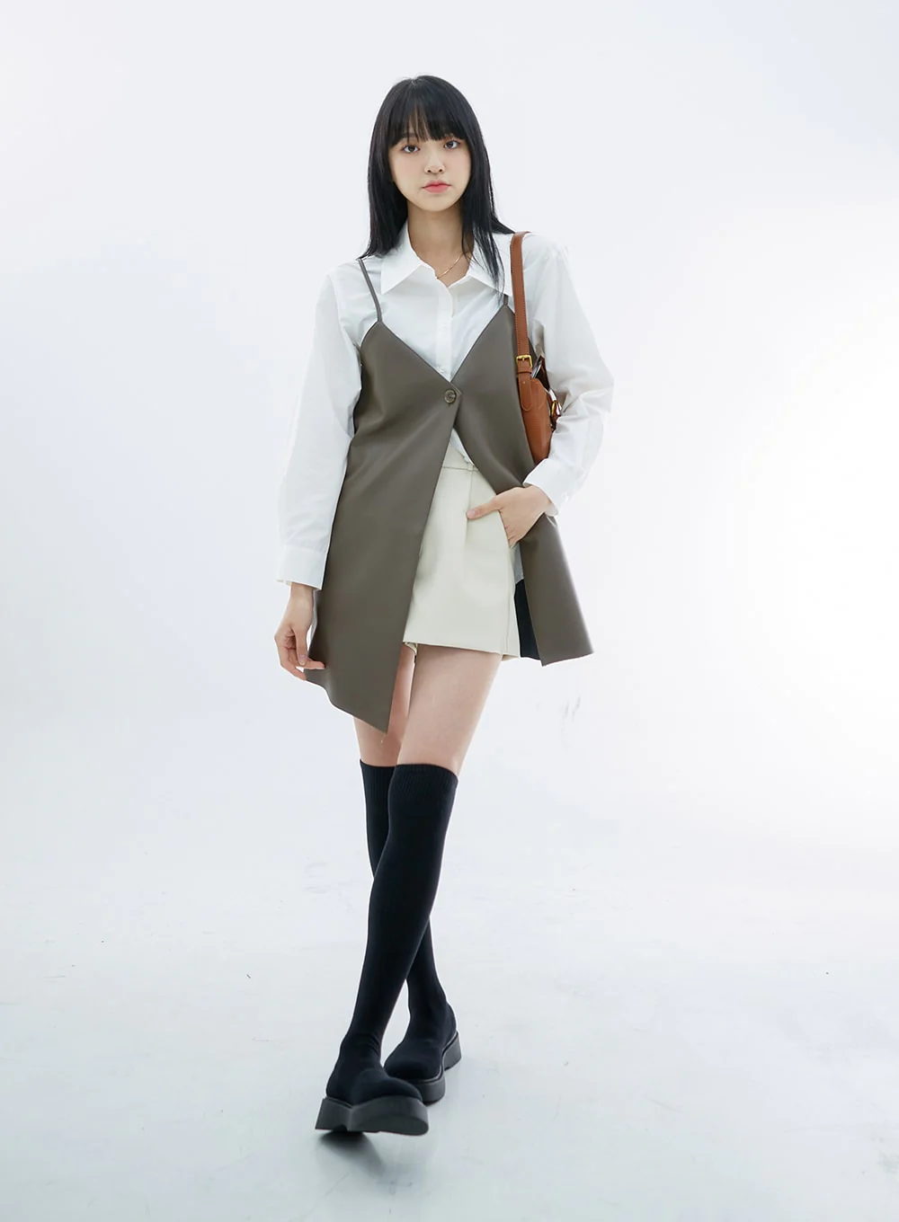One Button Faux Leather Mini Dress OS29 - Image 12