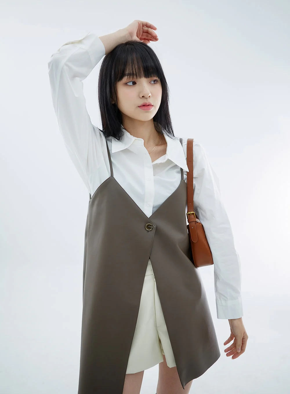 One Button Faux Leather Mini Dress OS29 - Image 13