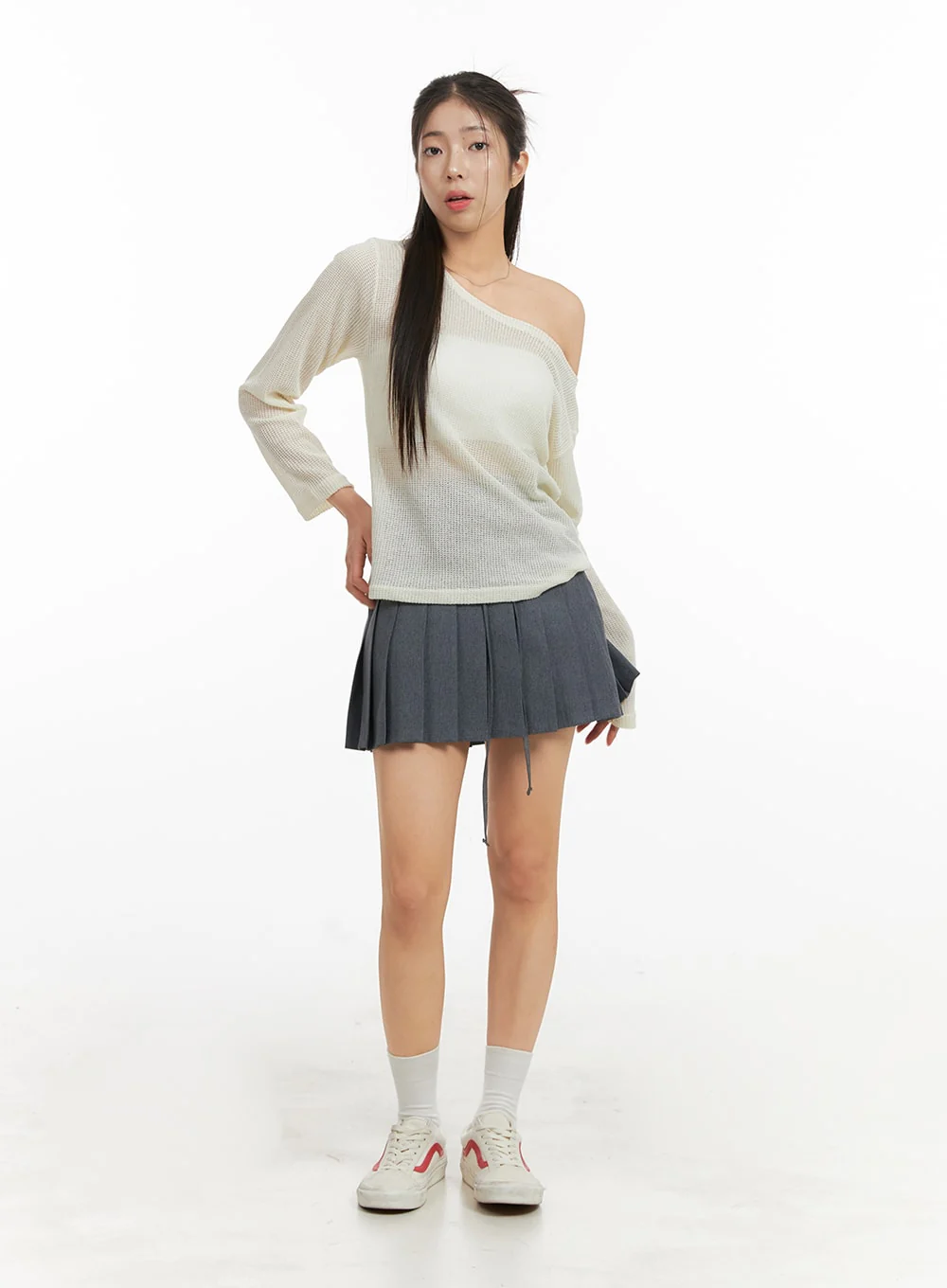 One Shoulder Sheer Sweater OA429 - Image 2
