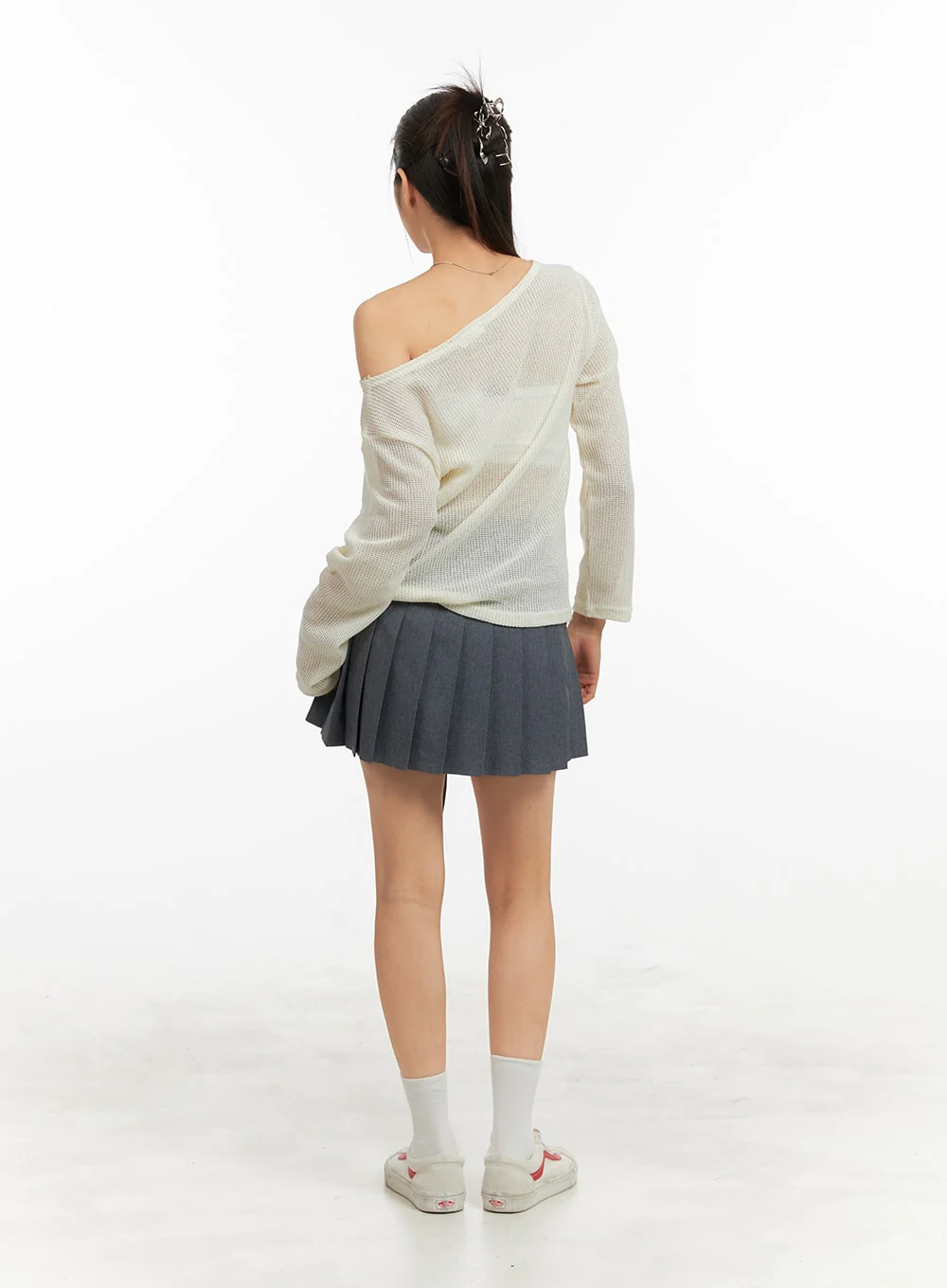One Shoulder Sheer Sweater OA429 - Image 3