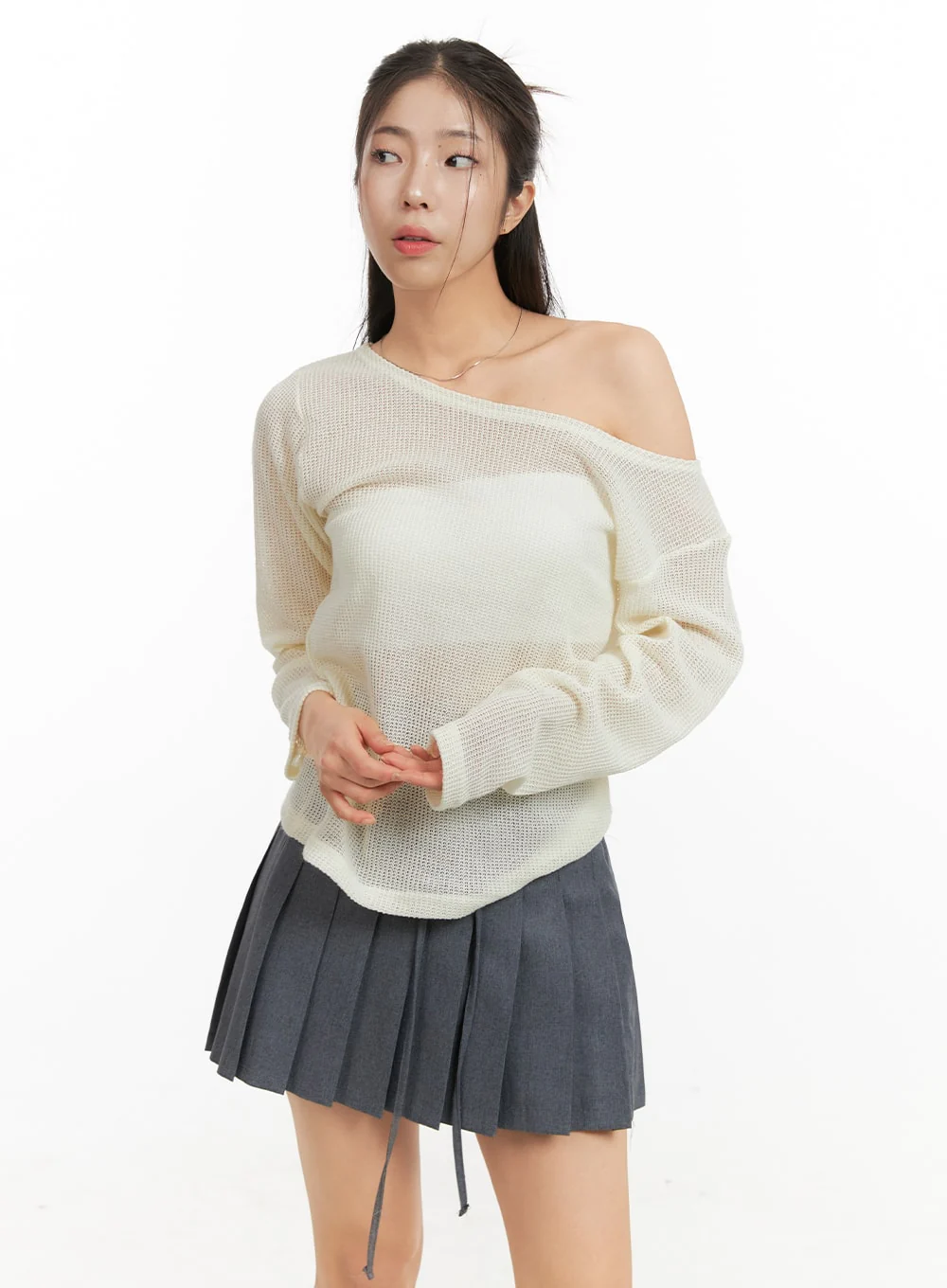 One Shoulder Sheer Sweater OA429 - Image 5