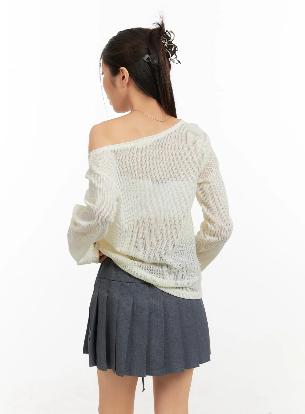 One Shoulder Sheer Sweater OA429 - Image 6