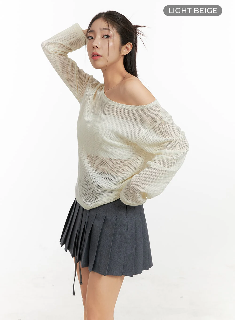 One Shoulder Sheer Sweater OA429 - Image 7