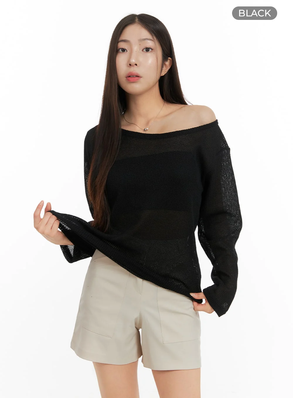 One Shoulder Sheer Sweater OA429 - Image 8