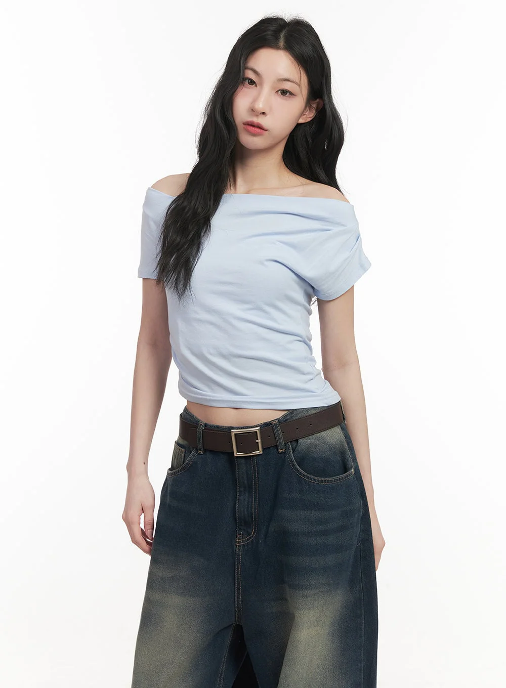 One-Shoulder Shirring Crop Top CF513 - Image 11