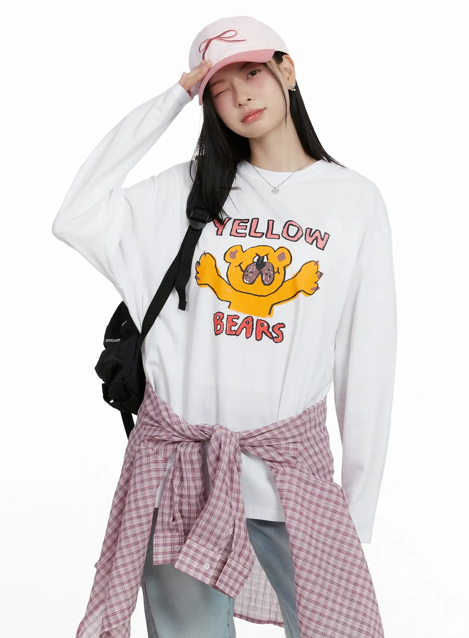 Overfit Yellow Bears Graphic Long Sleeve Shirt F502