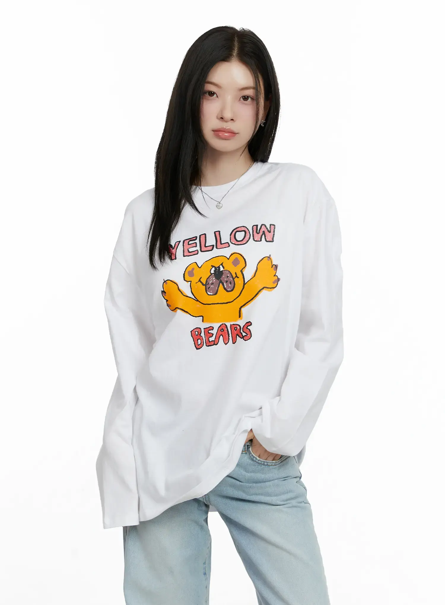Overfit Yellow Bears Graphic Long Sleeve Shirt F502 - Image 2